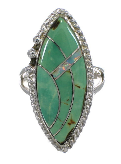 Southwestern Turquoise Opal Silver Ring Size 5-1/4 YX88829